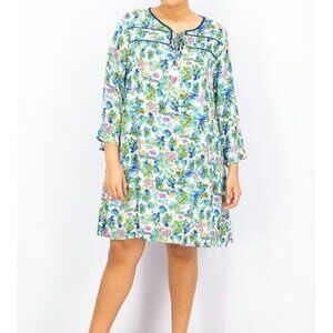 Caribbean Joe Size M Pink White Blue Print Aqua Dress lined Travel Casual nwt